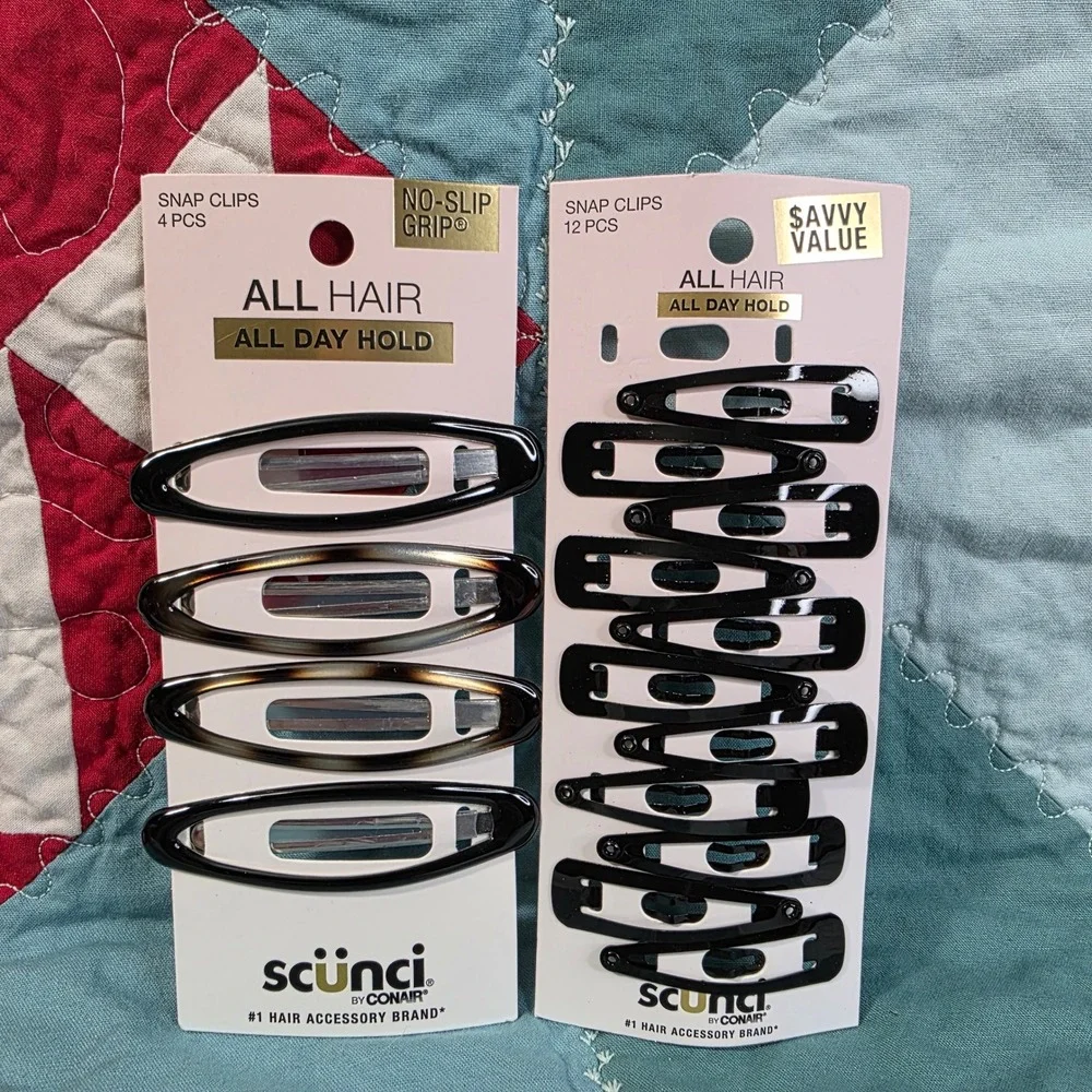 Scunci Snap Hair Clips 15 Piece Set Black Tortoise No-Slip Grip Sm/Lg 2